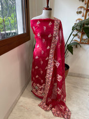 Dupatta Set (Kurta+Dupatta) with Thread Embroidery in Pure Organza - Masakalee