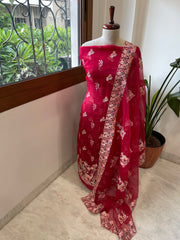 Dupatta Set (Kurta+Dupatta) with Thread Embroidery in Pure Organza - Masakalee