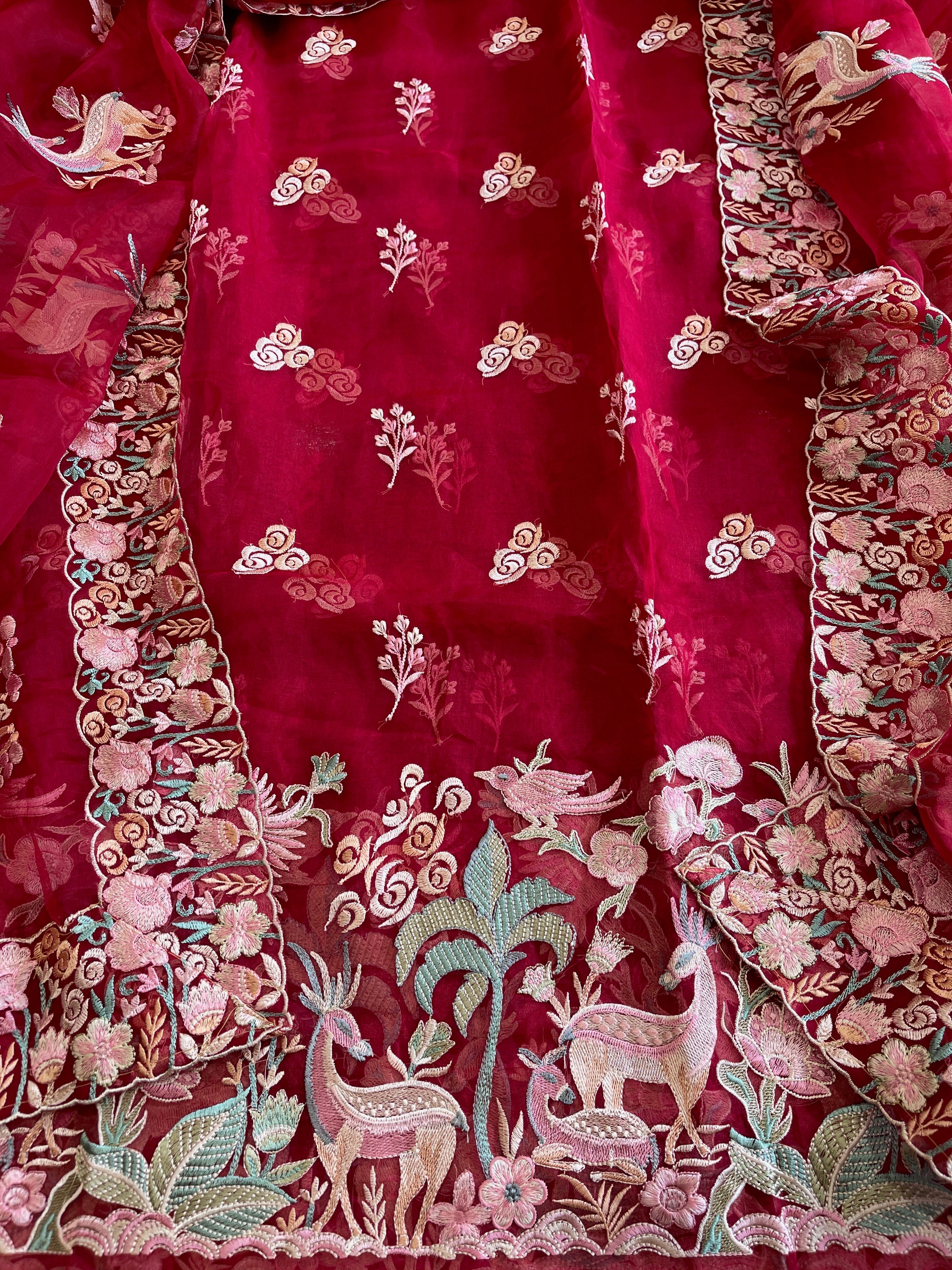 Dupatta Set (Kurta+Dupatta) with Thread Embroidery in Pure Organza - Masakalee