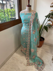 Dupatta Set (Kurta+Dupatta) with Thread Embroidery in Pure Organza - Masakalee