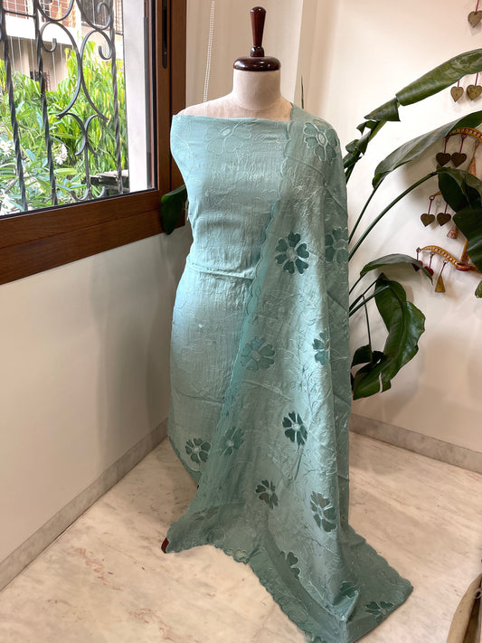 Dusty Green Mul Chanderi Suit Set with Cut Work - Masakalee