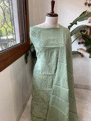 Dusty Green Mul chanderi Suit Set With Knot & Sequin Handwork - Masakalee