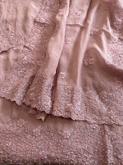 Dusty Peach Suit Set with Pearl and Thread Embroidery in Mul Chanderi - Masakalee