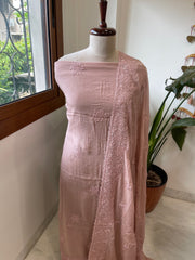Dusty Peach Suit Set with Pearl and Thread Embroidery in Mul Chanderi - Masakalee