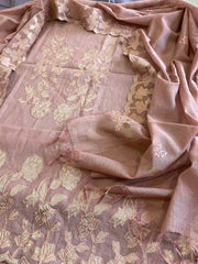 Dusty Pink Applique Suit Set in Mul Chanderi - Masakalee