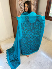 Firoza Suit Set with Kantha Handwork in Pure Tussar Silk - Masakalee