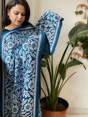 Firozi Blue Handmade Nakshi Kantha Dupatta in Pure Silk - Masakalee