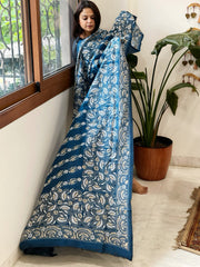 Firozi Blue Handmade Nakshi Kantha Dupatta in Pure Silk - Masakalee