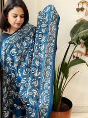 Firozi Blue Handmade Nakshi Kantha Dupatta in Pure Silk - Masakalee