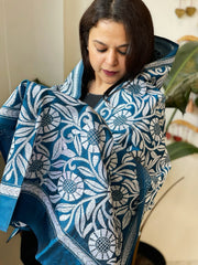 Firozi Blue Handmade Nakshi Kantha Dupatta in Pure Silk - Masakalee