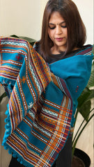 Firozi Blue Handwoven Woollen Shawl with Mirror Handwork - Masakalee