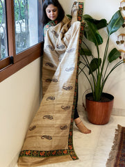 Geecha Silk Dupatta with Thread Embroidery & Patola Border - Masakalee