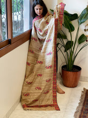 Geecha Silk Dupatta with Thread Embroidery & Patola Border - Masakalee