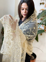 Gold Net Dupatta with Sequin and Cut Daana Embroidery - Masakalee
