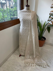 Gold Suit Set with Lucknowi Handwork in Tissue Chanderi - Masakalee