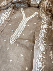 Gold Suit Set with Thread Embroidery in Pure Tussar Silk - Masakalee