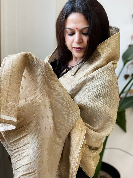 Gold Woven Banarasi Dupatta in Tissue - Masakalee