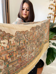 Gold Woven Zari Pashmina Shawl with Kaani Design Border & Pallu - Masakalee