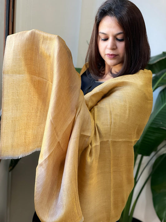 Goldenish Mustard Pashmina Stole with Zari - Masakalee