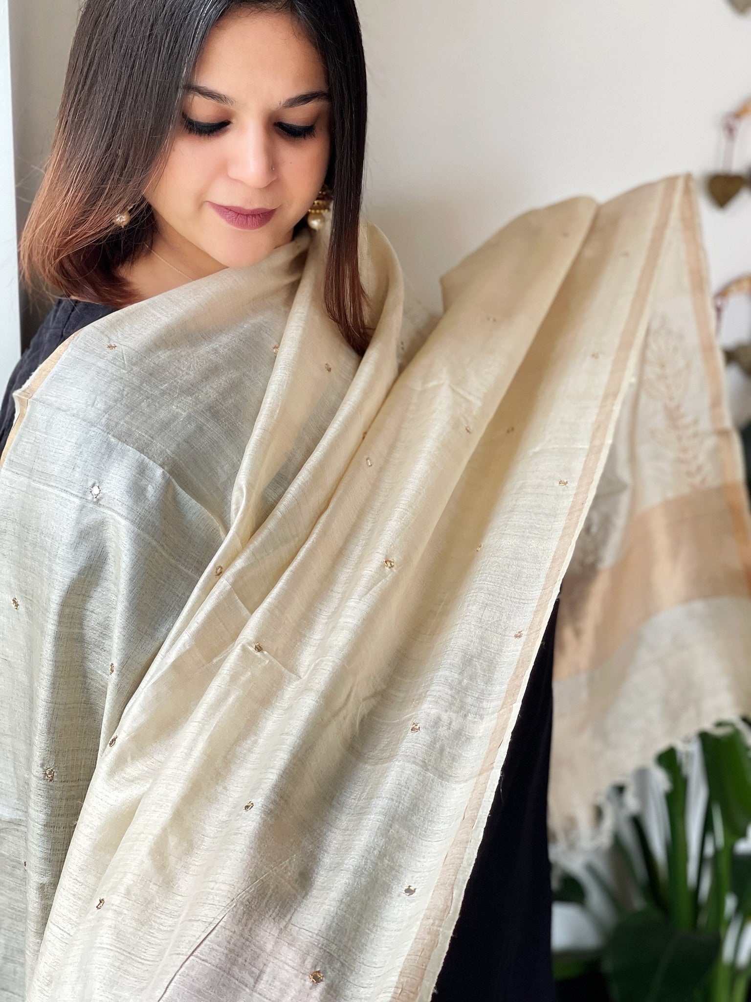 Gotapatti Handwork Dupatta in Pure Tussar Silk - Masakalee