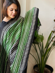 Green, Black Handmade Kantha Dupatta in Silk - Masakalee