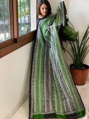 Green, Black Handmade Kantha Dupatta in Silk - Masakalee