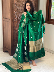 Green Designer Banarasi Suit Set in Pure Silk - Masakalee