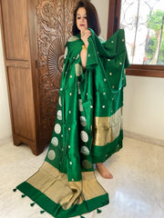 Green Designer Banarasi Suit Set in Pure Silk - Masakalee