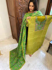 Green Dupatta Set (Kurta+Dupatta) with Handblock Print in Pure Tussar Silk - Masakalee