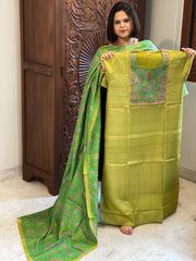 Green Dupatta Set (Kurta+Dupatta) with Handblock Print in Pure Tussar Silk - Masakalee