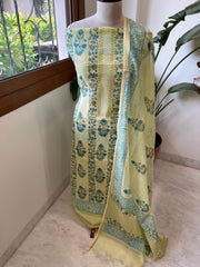 Green Handblock Printed Suit Set in Mul Cotton - Masakalee