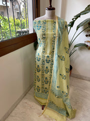 Green Handblock Printed Suit Set in Mul Cotton - Masakalee
