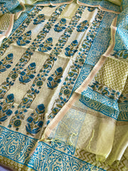 Green Handblock Printed Suit Set in Mul Cotton - Masakalee
