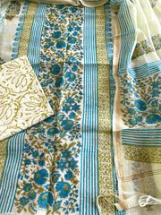 Green Handblock Printed Suit Set in Mul Cotton - Masakalee