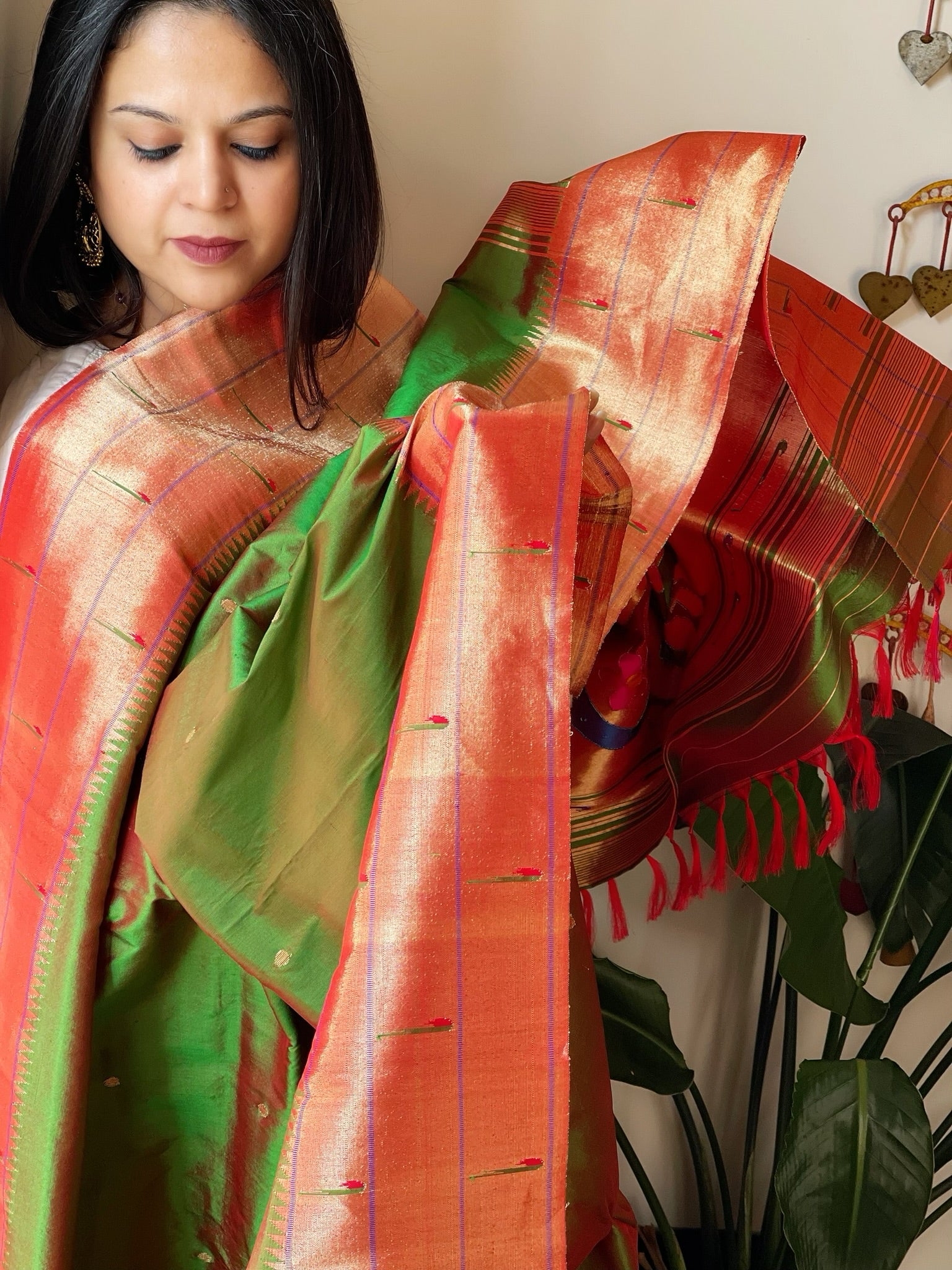 Green Handwoven Triple Zari Border Paithani Dupatta in Pure Silk - Masakalee