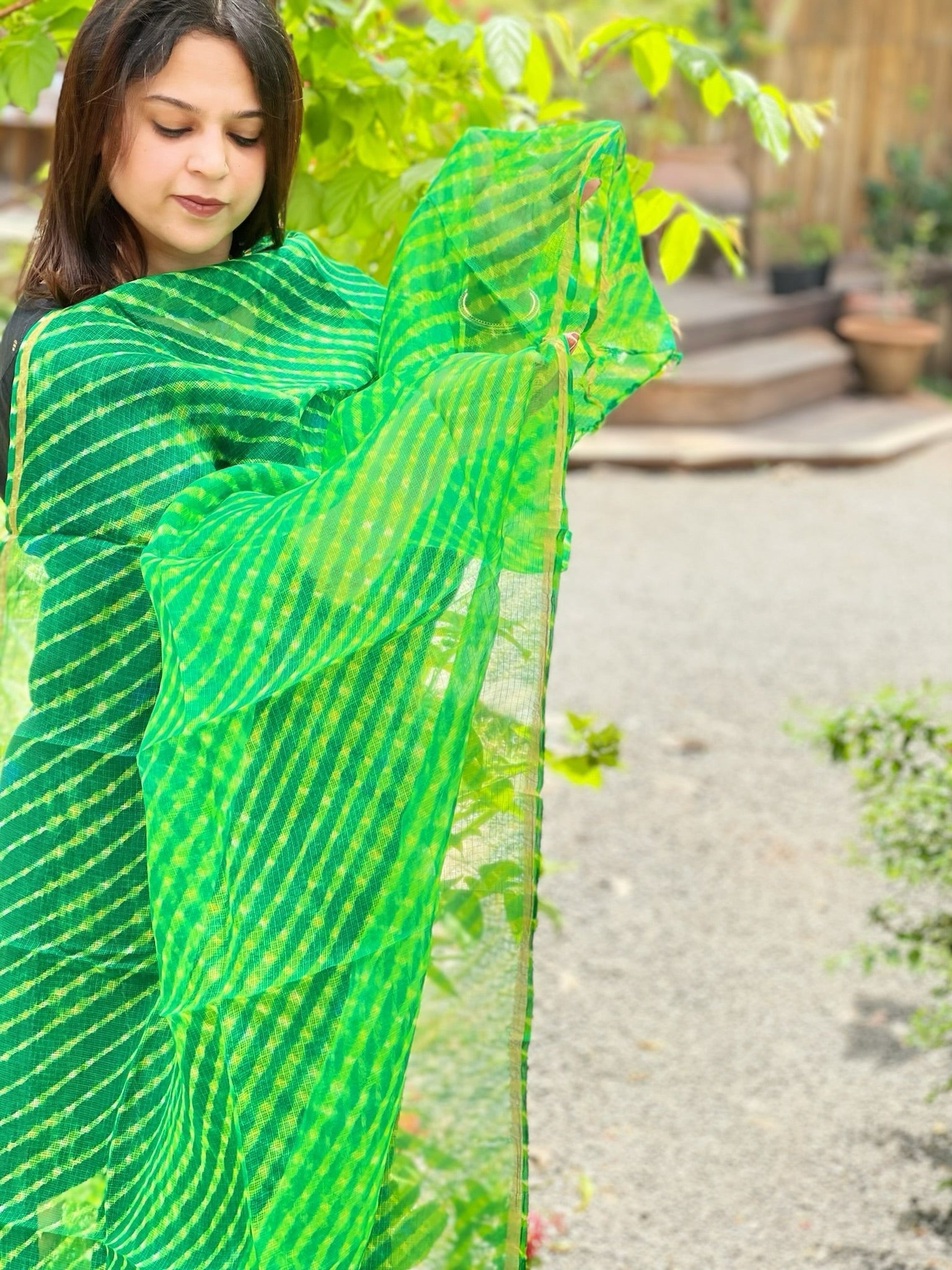 Green Kota Silk Leheriya Dupatta - Masakalee