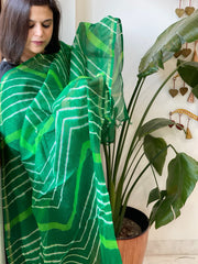 Green Kota Silk Leheriya Dupatta - Masakalee