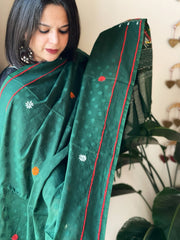 Green Lambani Handwork Dupatta with Self in Pure Handwoven Cotton - Masakalee