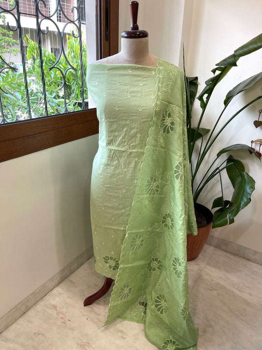 Green Mul Chanderi Suit Set with Cut Work - Masakalee