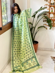 Green Mul Cotton Handblock Printed Dupatta - Masakalee