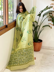 Green Mul Cotton Handblock Printed Dupatta - Masakalee