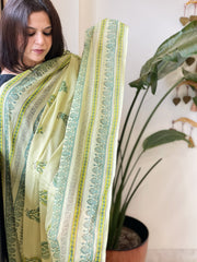 Green Mul Cotton Handblock Printed Dupatta - Masakalee