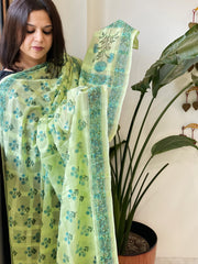 Green Mul Cotton Handblock Printed Dupatta - Masakalee