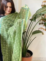 Green Mul Cotton Handblock Printed Dupatta - Masakalee