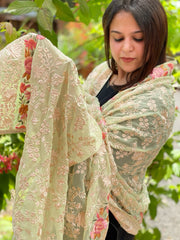 Green Parsi Gara Embroidery Dupatta in Georgette - Masakalee