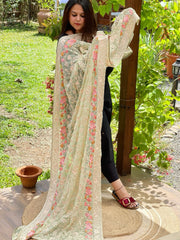 Green Parsi Gara Embroidery Dupatta in Georgette - Masakalee