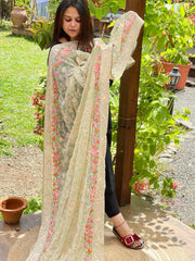 Green Parsi Gara Embroidery Dupatta in Georgette - Masakalee