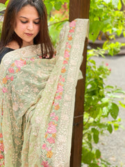 Green Parsi Gara Embroidery Dupatta in Georgette - Masakalee