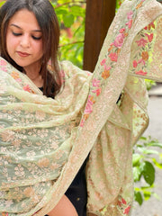 Green Parsi Gara Embroidery Dupatta in Georgette - Masakalee