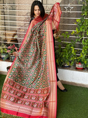 Green Printed Patola Dupatta in Fine Art Silk - Masakalee